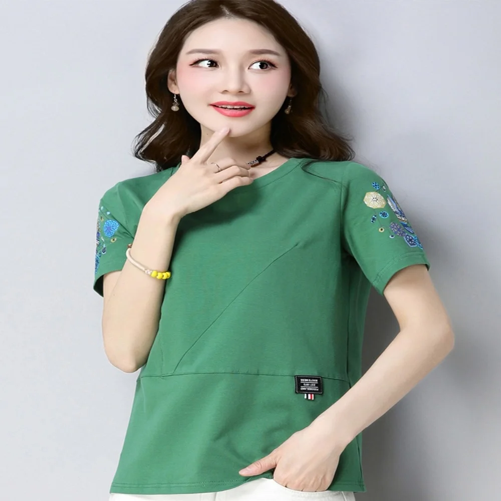 

sleeved Short women t shirt new summer short style loose middle aged clothing 100 - size cotton top. LX16