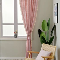 cotton pink stripe curtain for living room rod thick linen fabric drapes for bedroom farmhouse window curtain with hooks