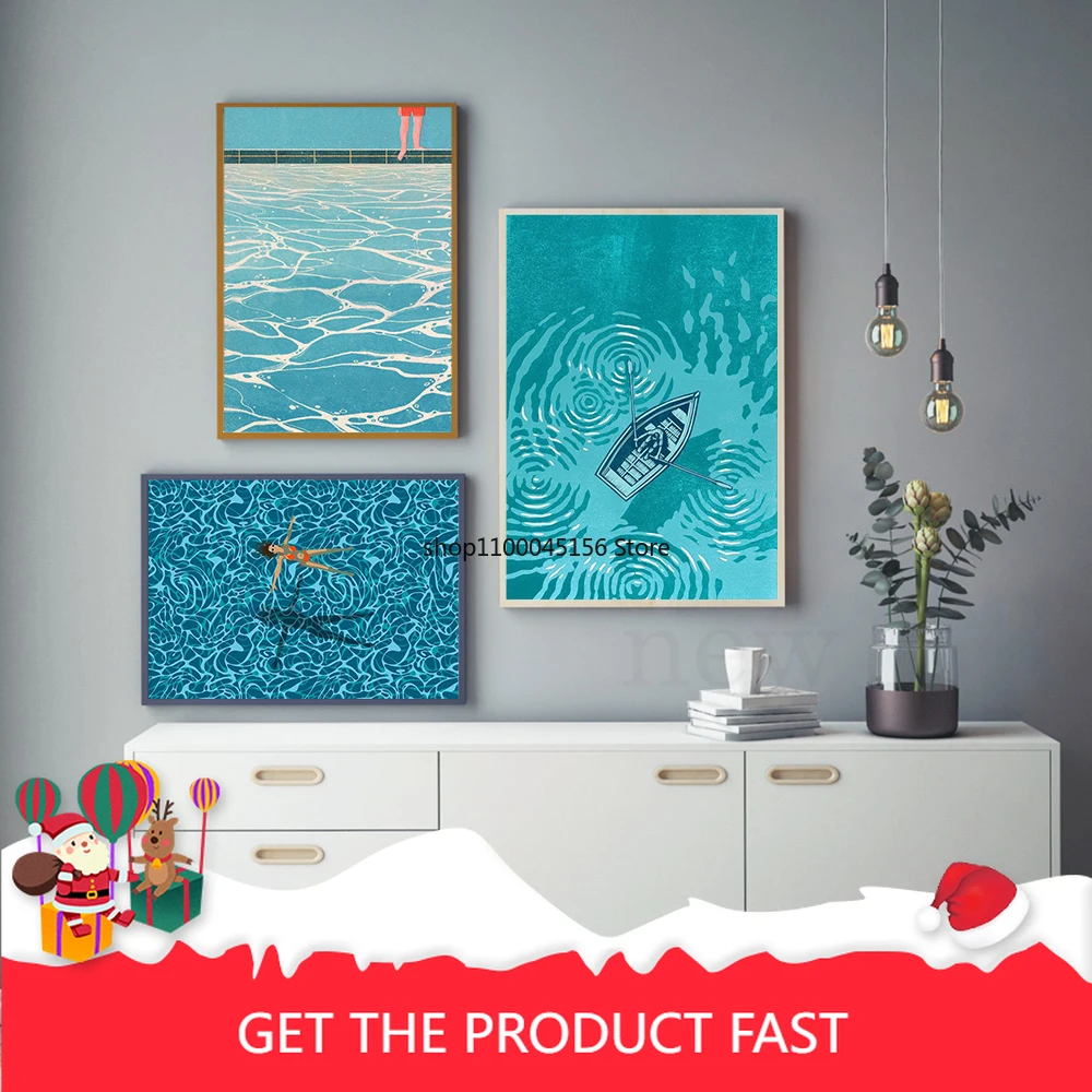 

Абстрактный скандинавский постер 2022, Картина на холсте для бассейна, настенные художественные картины для гостиной, современные декоратив...
