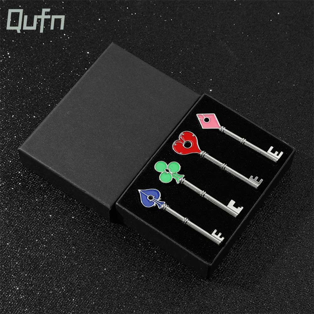 

4Pcs Residents Evils RPD Keychains Playing Card Square Plum Heart Keyring Key For Men Jewelry Accessories Fans Collection Gift