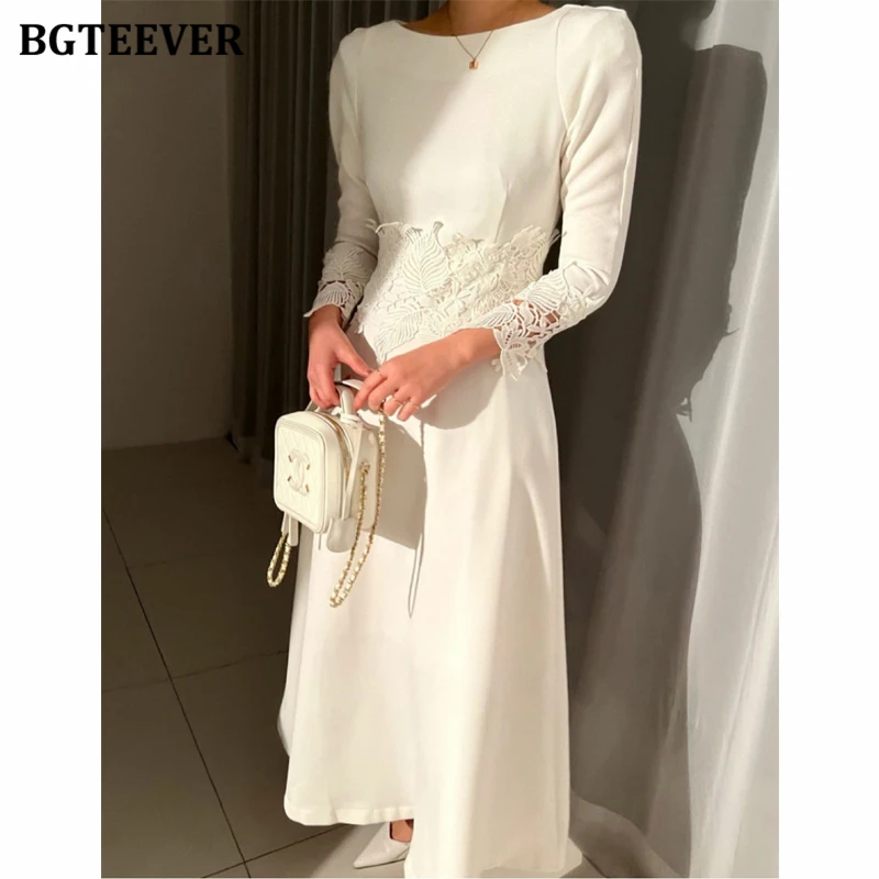 

Платье BGTEEVER женское ТРАПЕЦИЕВИДНОЕ с круглым вырезом, элегантное винтажное кружевное в стиле пэчворк, с длинным рукавом, с зауженной талией, осень