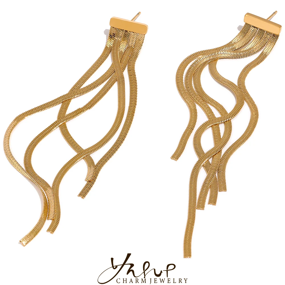 

Длинные висячие серьги Yhpup из нержавеющей стали с кисточками и золотистой цепочкой, женские темпераментные модные очаровательные украшени...