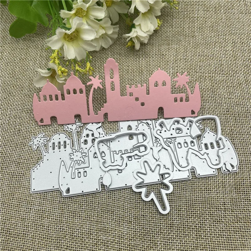 

5Pcs/lot house castle Metal cutting dies mold Round hole label tag Scrapbook paper craft knife mould blade punch stencils dies