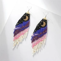 beads earrings bohemian starmoon beaded long drop dangle earrings handmade