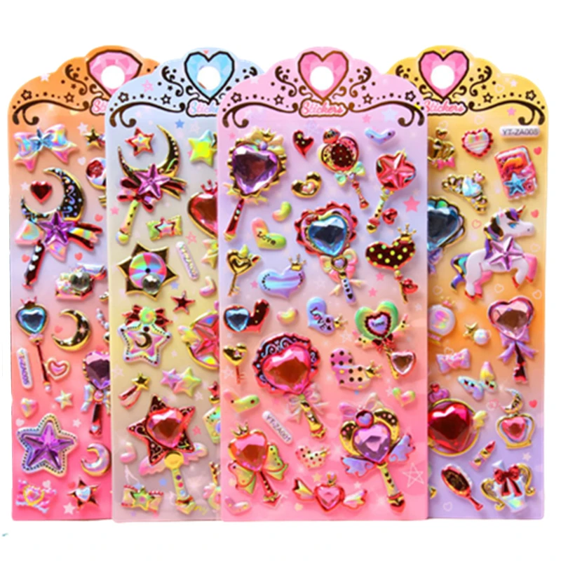 

Shiny Bronzing Cute Stickers 3D Solid Crystal Moon Magic Wand Shake Gem Cartoon Stickers Kids Phone Decoration Sticker or Girls