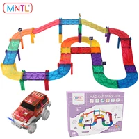 mntl 52pcs educational racing track car magnetic toys stem construction building blocks magnet tile baby kids rail stacking game