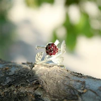 sweet romantic style inlaid natural stone pomegranate vine foliage rings charm fashion womens silver color rings gift jewelry