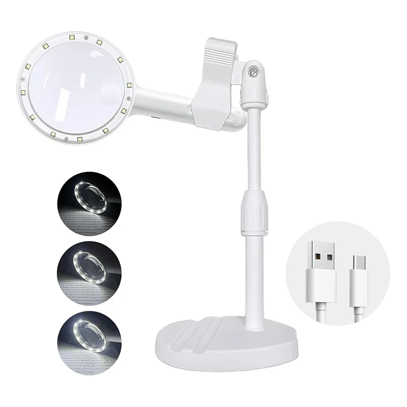 30X 60X увеличительное стекло с 12 светодиодами и подставкой светящаяся лупа для