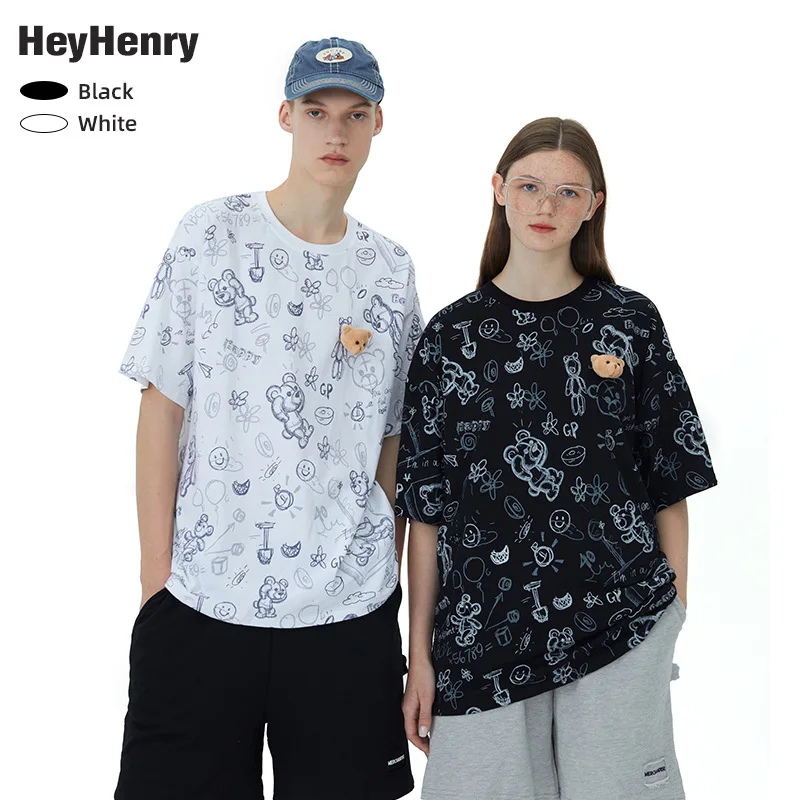 

2021 Summer New Design Sense Hip Hop Bear T-shirt for Men and Women Couples Guochao Brand Top