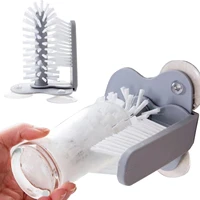 2 in 1 bottle cup scrubber with suction base 360 degrees bristle brush long bottle brush for beer cup long leg cup glass