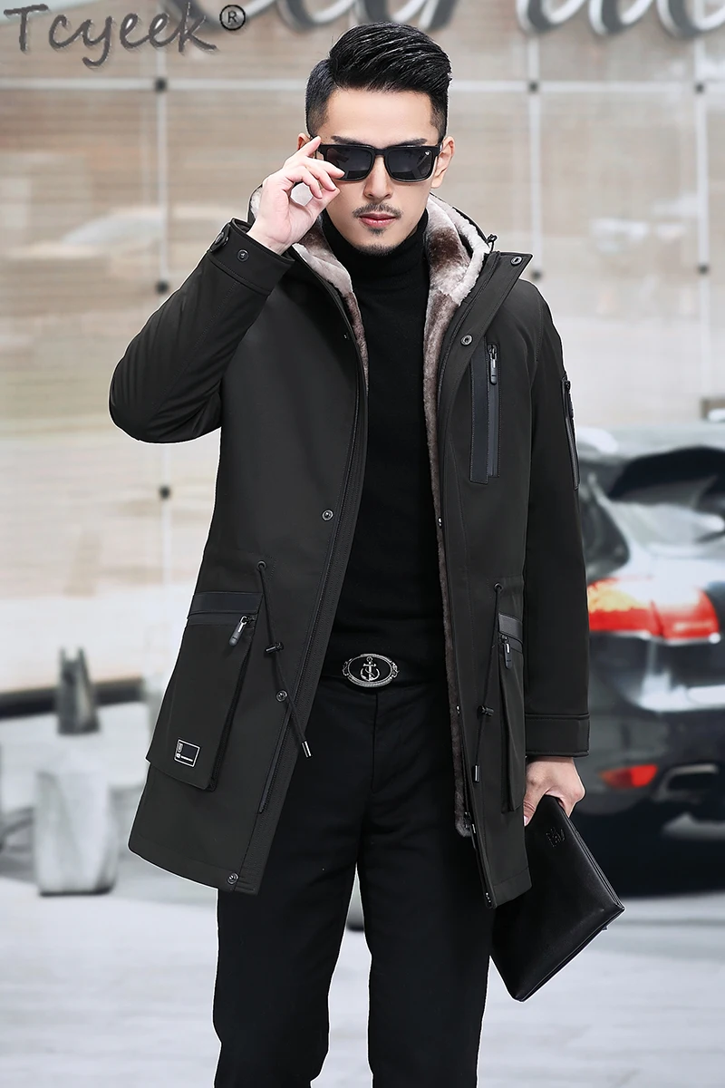 Мужская парка с натуральным мехом Tcyeek зимние куртки средней длины одежда пальто