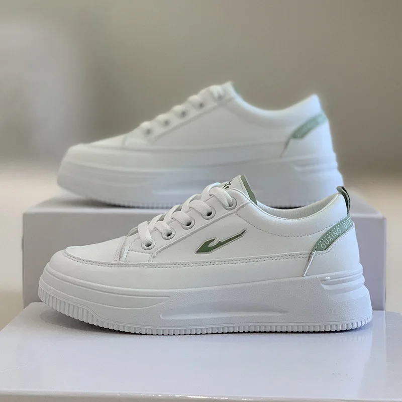

White Shoes Women 2022 Spring New Casual Shoes Lace-up Increase Platform Shoes Women's Comfort Flat Running Shoes Zapatos Mujer