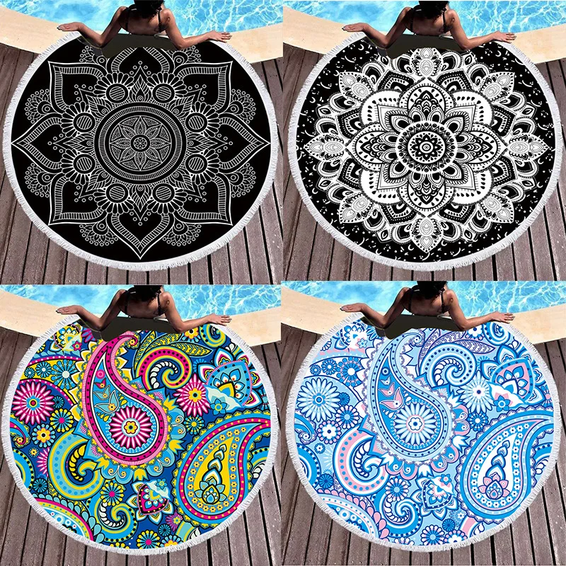 

Mandala Microfiber Beach Towel Quick Dry 150x150cm Round Shape Fashion Water Absorbent Swimming Towel Meditation Mat Beach Towel