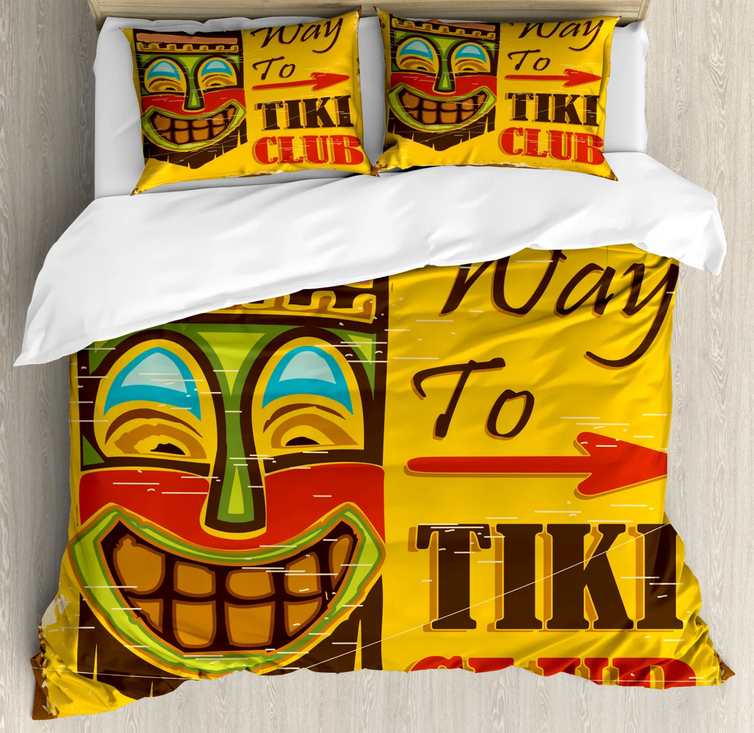 

Cultural Hawaiian Style Quilt Cover Polyester Bedding Set Tiki Bar Duvet Cover Set King Queen Size,Aboriginal Artwork Pattern