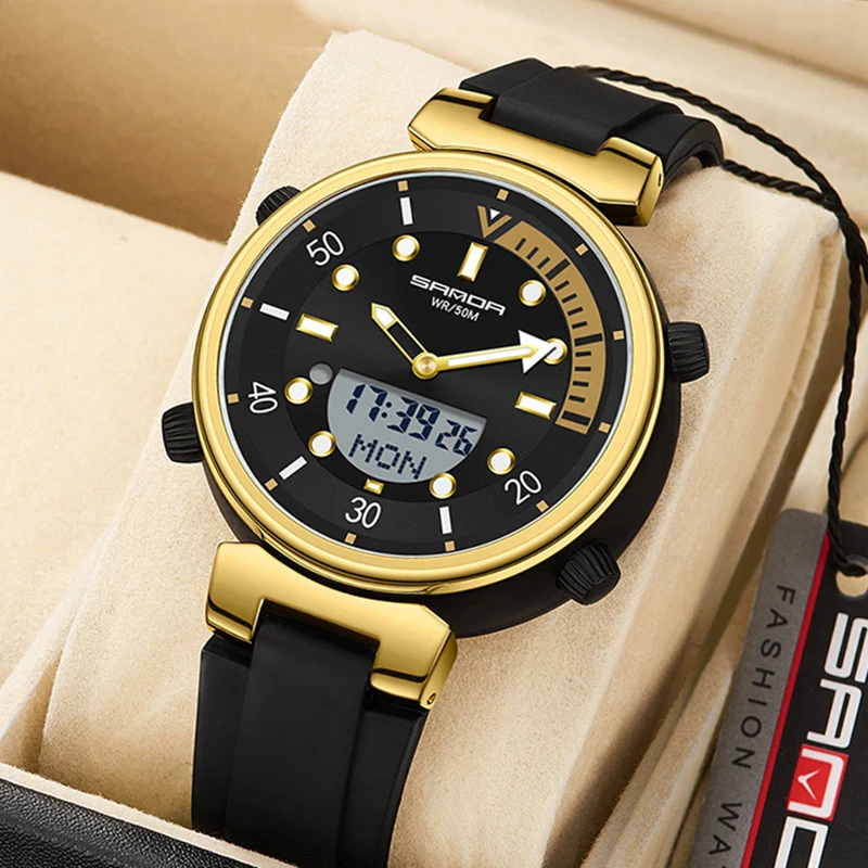 

Dual Display Women Watches 2022 sports Waterproof Women Quartz Wrist Watches For Ladies Silcone Digital Watches relogio feminino