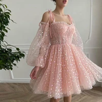 bush pink short prom dresses 2022 a line off the shoulder mini length homecoming dress long sleeves corset party wear