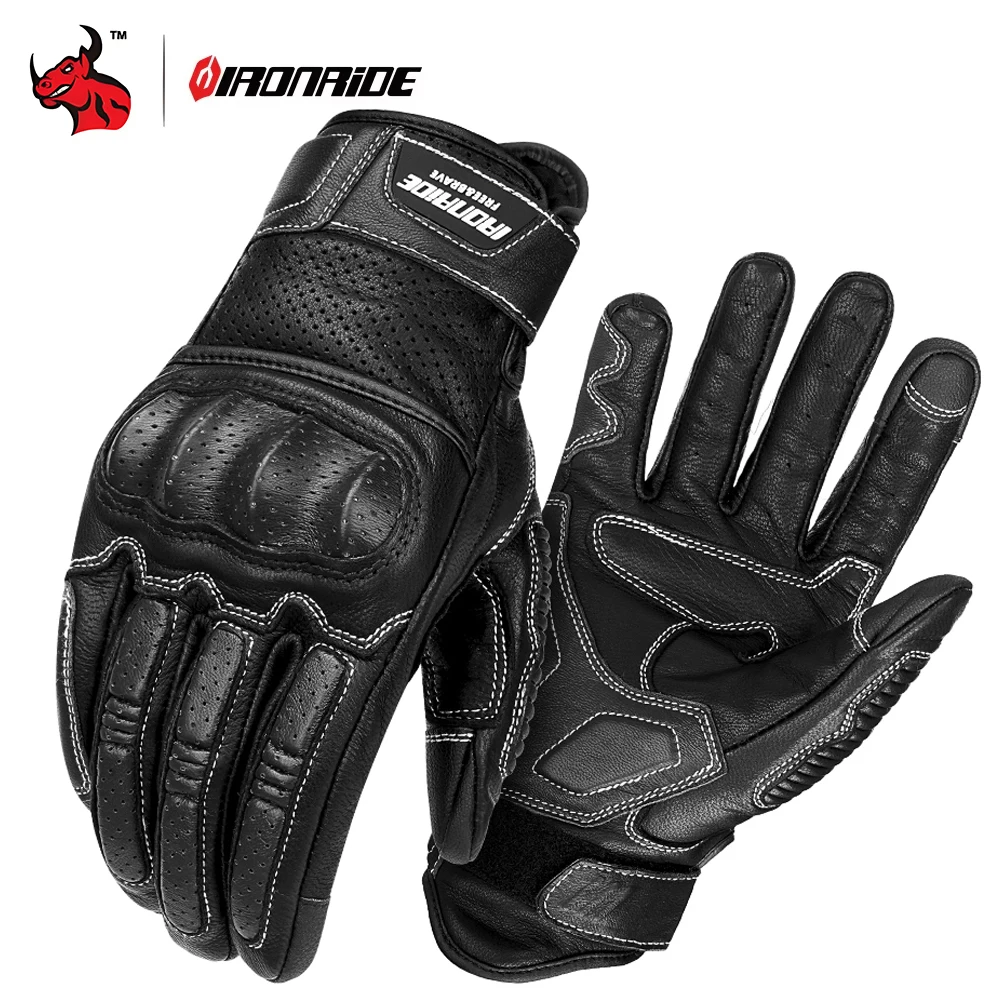 

Винтажные кожаные мотоциклетные перчатки, дышащие перфорированные дизайны, совместимые с сенсорным экраном, мужские перчатки для верховой езды для кафе Racer Cruiser