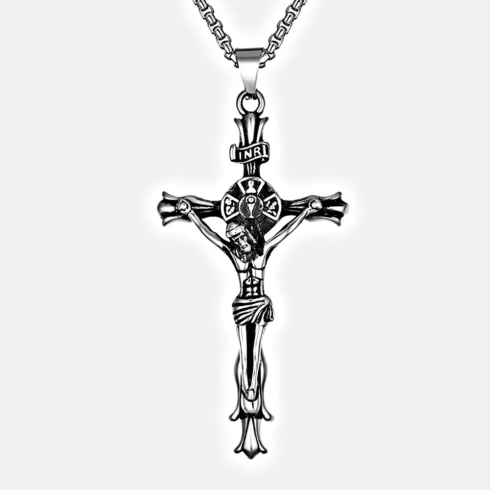 

Punk Hip Hop Cross Jesus Christianity Cast Titanium Steel Men Necklace