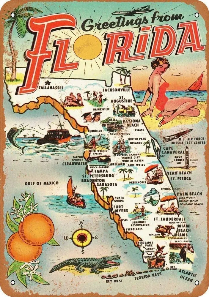 

Tin speaking Metal 12X8 Inch Getings from Florida Tin Wall Sign Funny Iron Painting Vintage Metal Plaque Decoration Warning