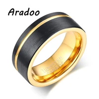aradoo light luxury fashion 8mm tungsten steel brushed groove black gold cool mens ring sports ring gift ring