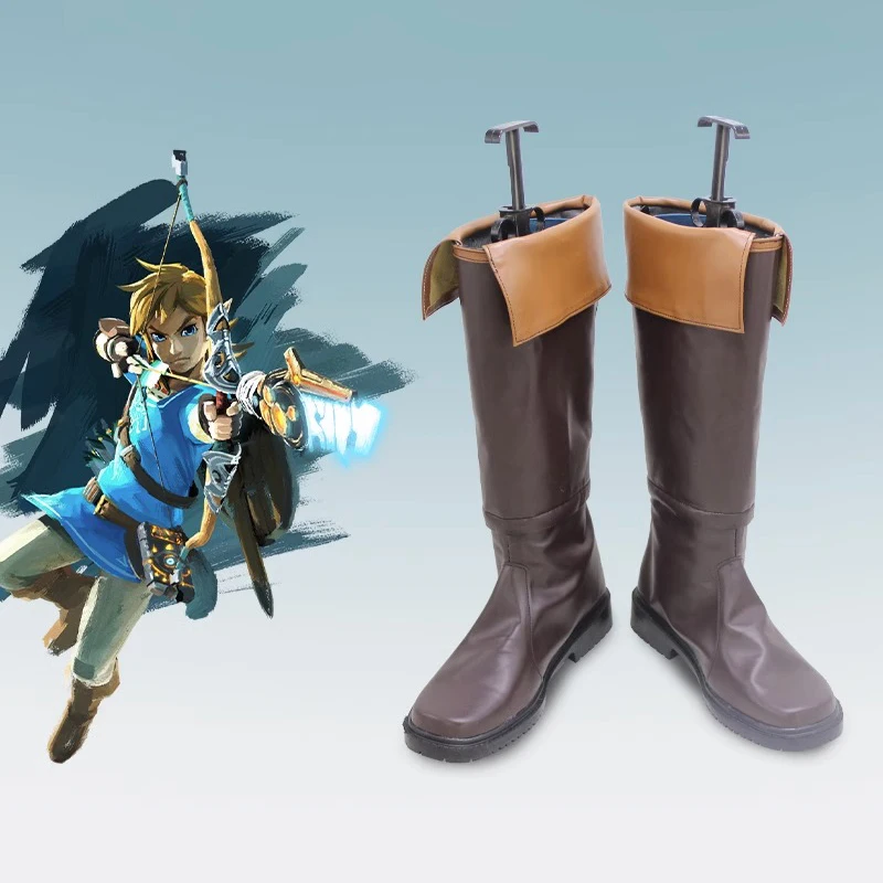 

Game Zelda Tears of the Kingdom Link Cosplay Shoes Thick Leather Knight long Boots For Adult Men Halloween Carnival Party Shoes