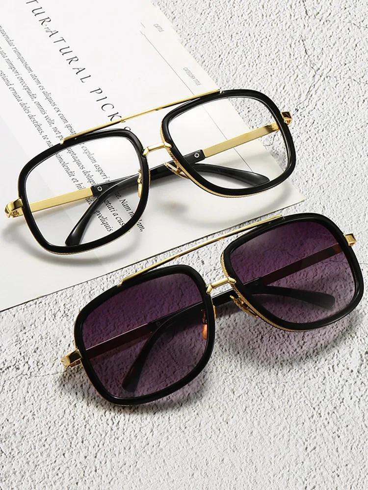 

New Fashion Big Frame Sunglasses Men Square Metal Sun Glasses Women Retro Sunglass Vintage High Quality Gafas Oculos De Sol