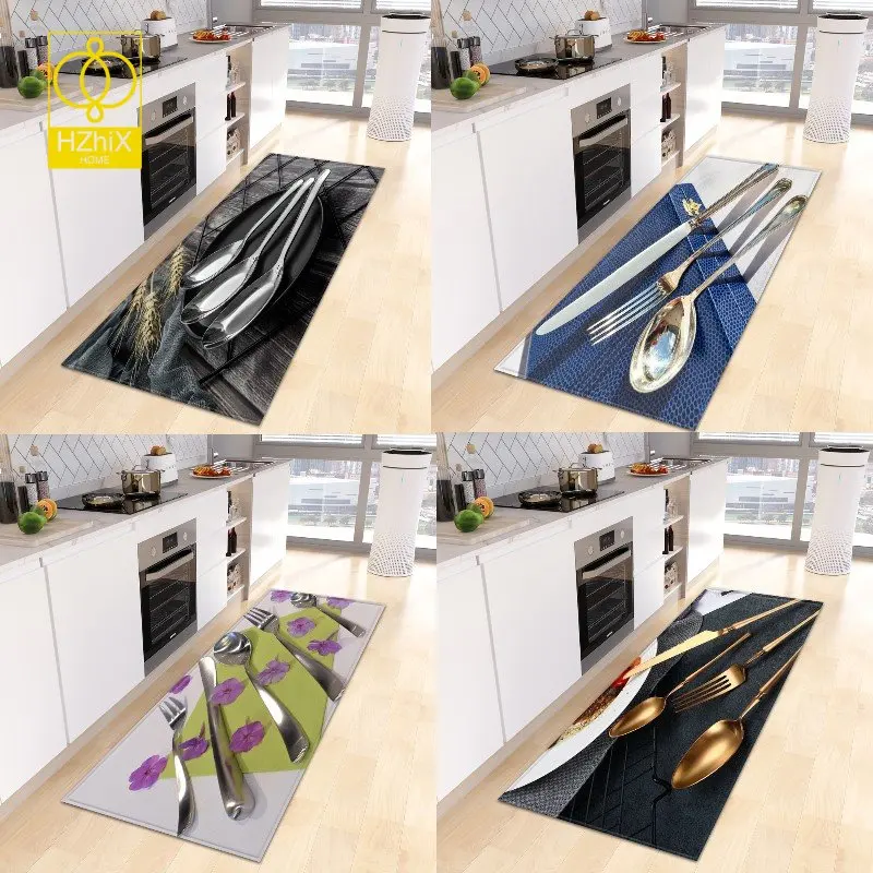 

Knife Fork Spoon Set Pattern Carpet Custom Made Kitchen Anti-Slip Entrance Door Mats Living Room Hallway Long Floor Decor Rugs