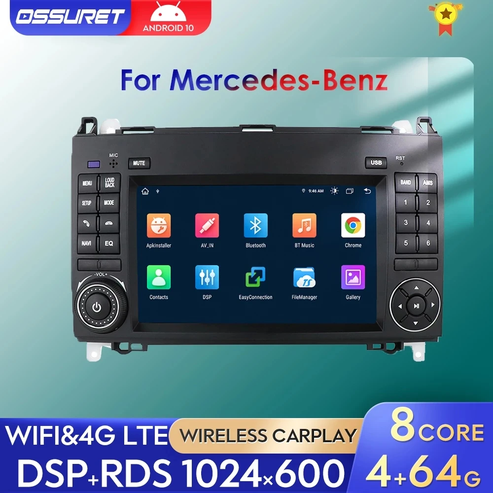 AI CarPlay Android Car Radio GPS Stereo For Mercedes-Benz A-B-V-Class B200 W169 W245 W639 W906 4G autoradio Multimedia Player