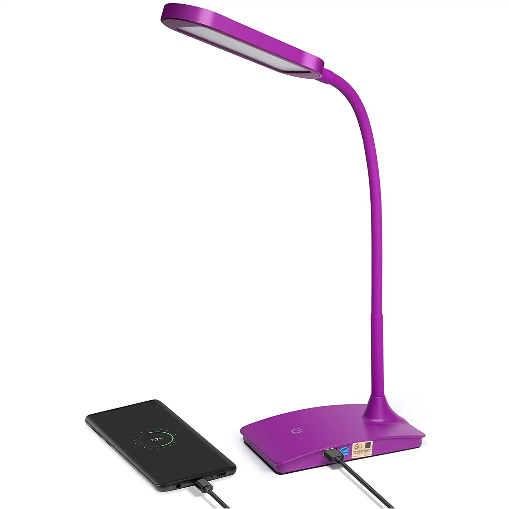 

LED Desk Lamp with USB Charging Port Dimmable Study Home Office Lamps Purple