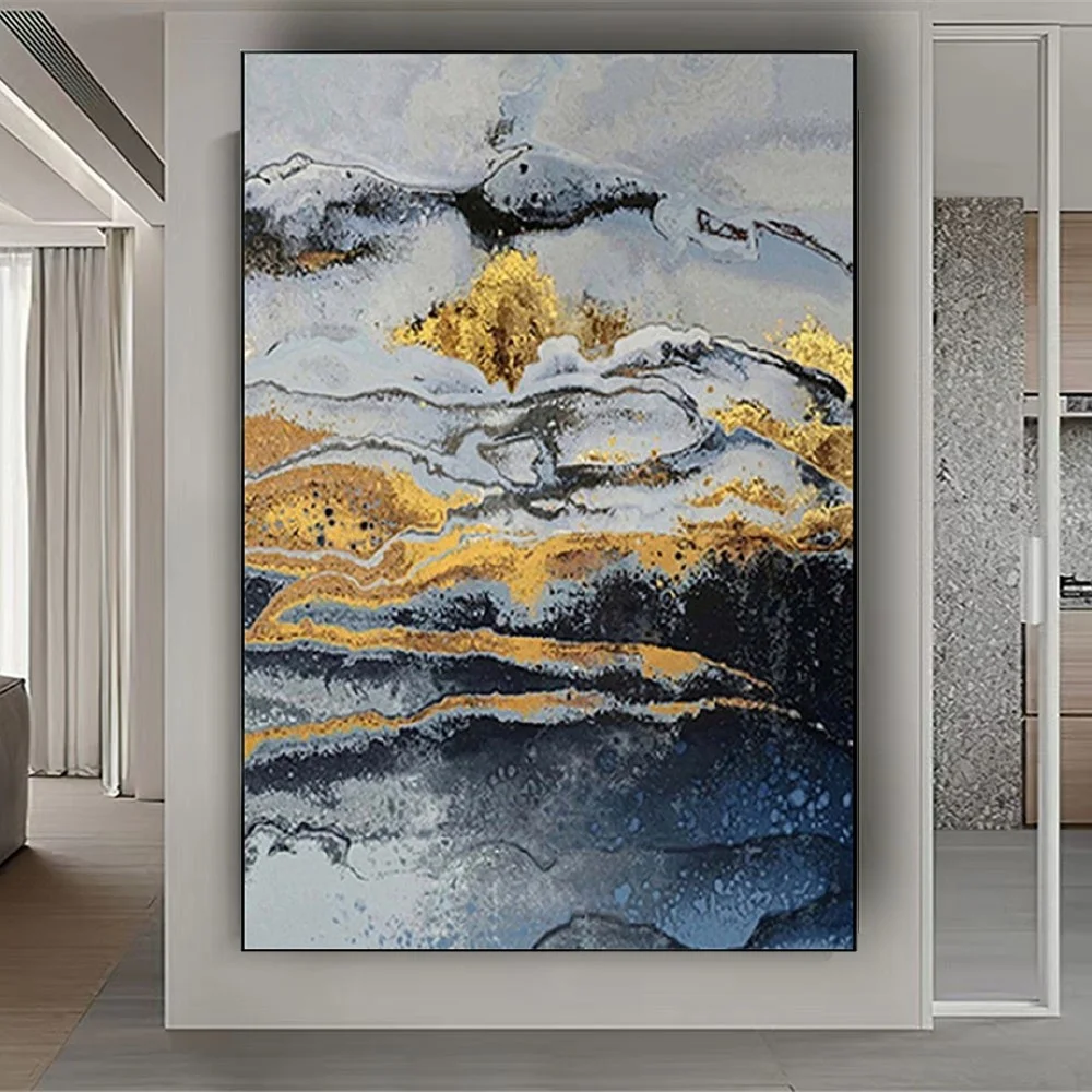 

Handmade Art Wall Picture Decor Home Trim Poster Hand Drawn Canvas Oil Painting Custom Abstract Gold Foil Mural For Living Room