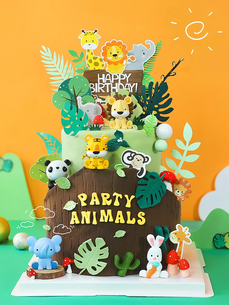 Lovely Safari Birthday Party Jungle Animals Decoration Cake Topper For Kids Baby Shower Cake Decoration Baking Supplies Decor