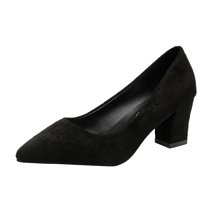 2023 Large Size New Low-top Work Shoes Autumn Thick Heel Solid Color Shallow Mouth PU Sleeve Toe High-heeled Women's Shoes