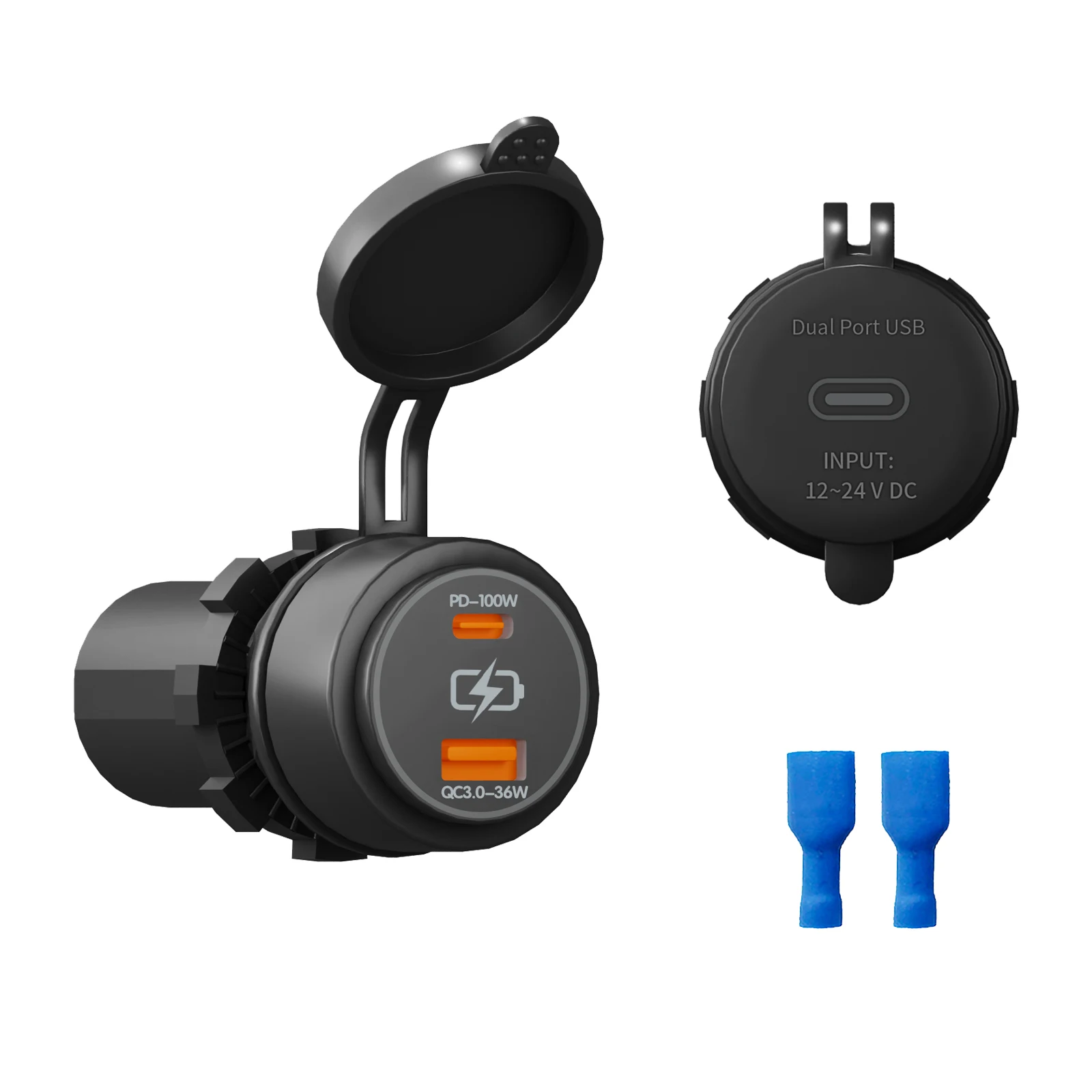 

DC 12V-24V Dual USB PD 100W Быстрое зарядное устройство QC 3.0 Тип C&Type A Розетка Кулисный переключатель Адаптер для автомобильного двигателя Морская лодка Грузовик