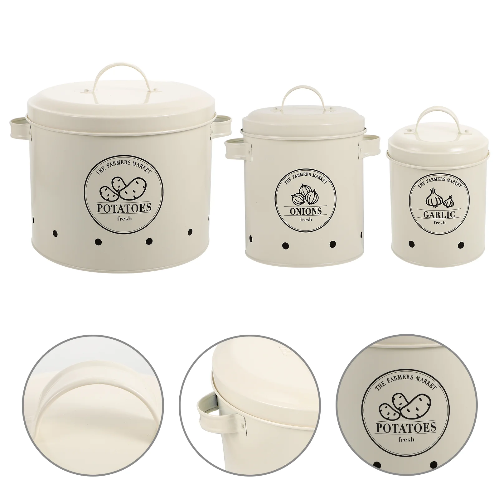 

Potato Storage Onion Garlic Keeper Kitchen Container Bin Jar Metal Vintage Bucket Vegetable Canisters Containers Tin Canister