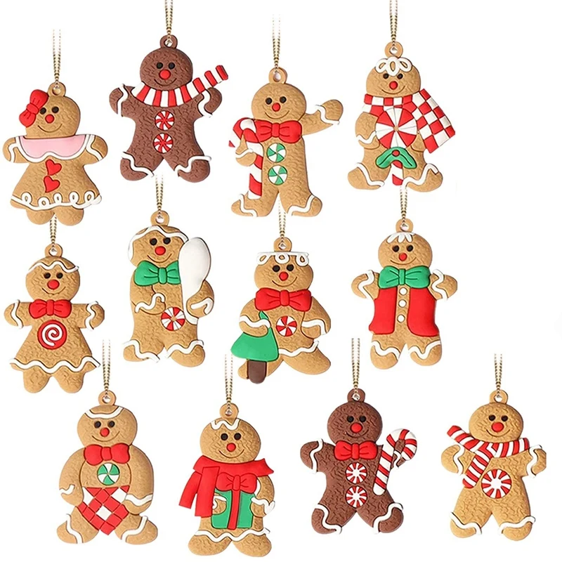 

12 Pack Gingerbread Man Ornaments For Christmas Tree Decorations Gingerman Hanging Charms Christmas Tree Ornament