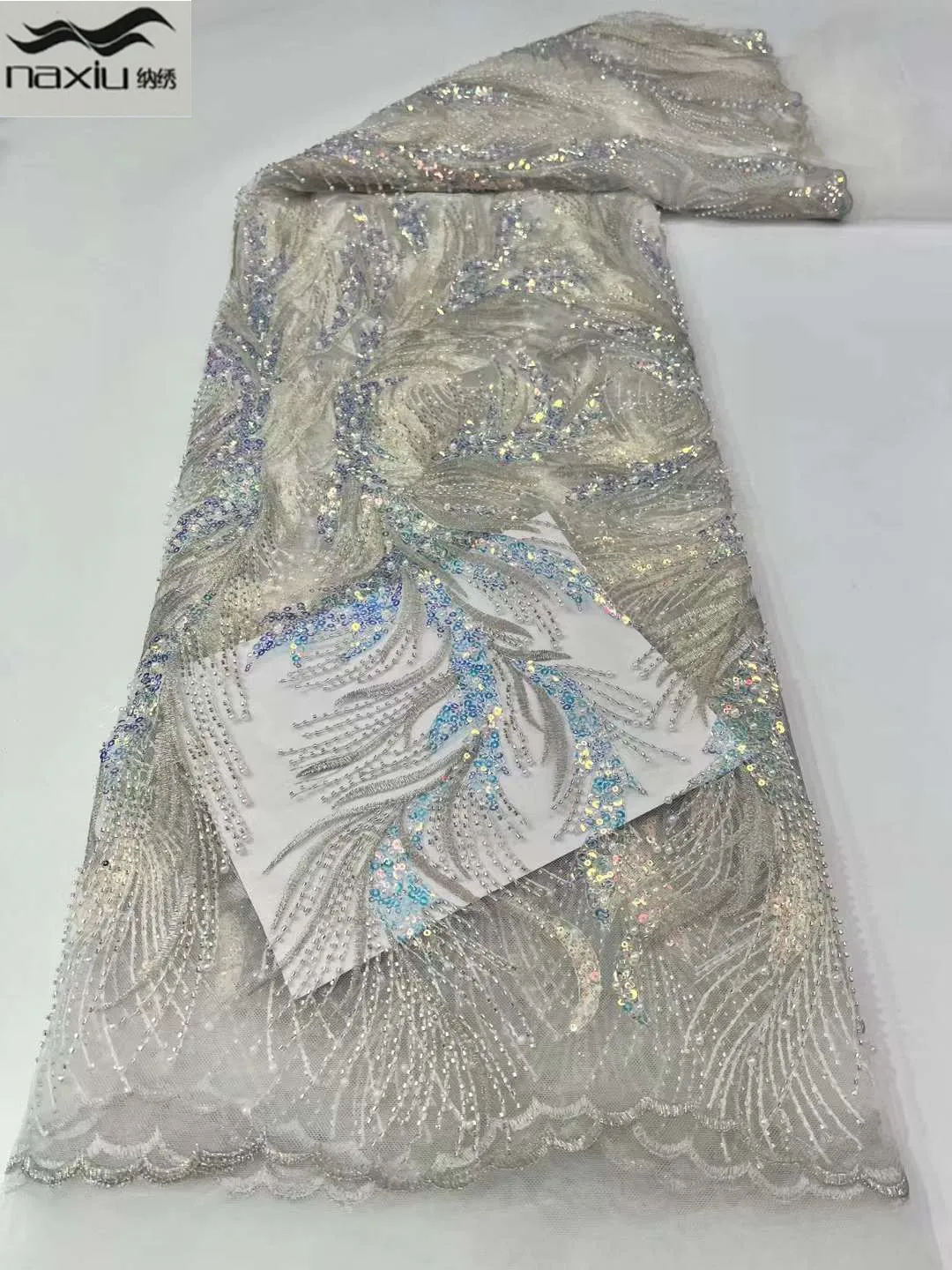 

Madison Sequins Tulle Lace White African Sequence Lace Fabric with Beads High Quality Nigerian French Mesh Net Lace Fabric