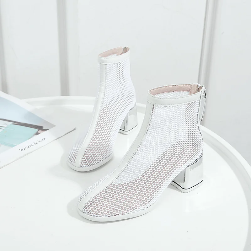 2023 Summer Mesh High Top Sandals Heels Women Boots Breathable Comfortable and Fashion Platform Sandals Party Wedding Shoes