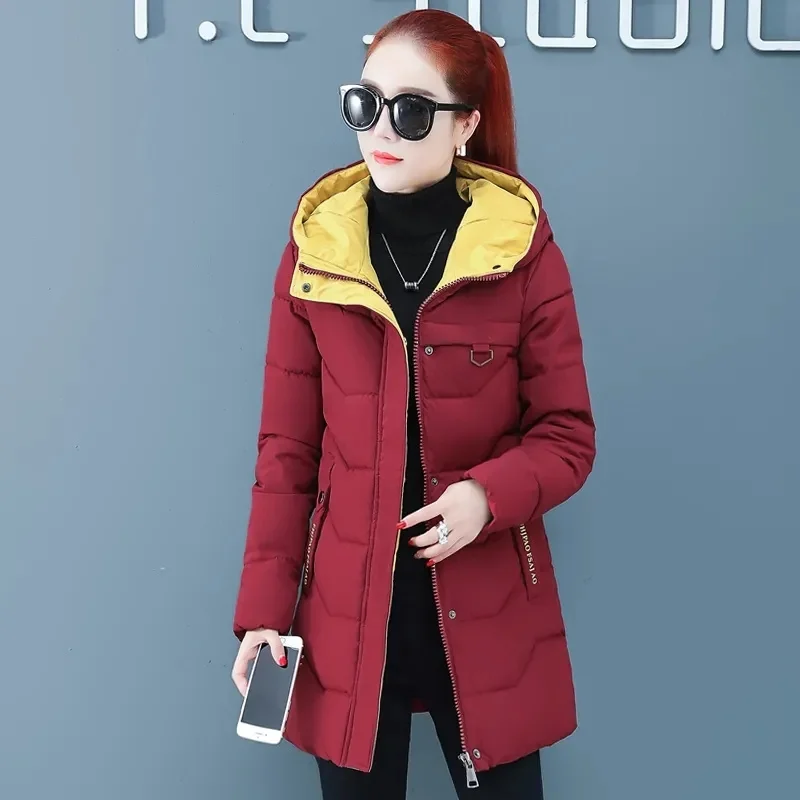 

Women Winter Jackets Coats 2022New Parkas Female Thicke Cotton Padded Jacket Loose Mid Long Hooded Overcoat Basic Womens Clothes