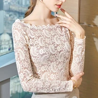 2022 womens new spring autumn wavy side sexy exposed collarbone one shoulder top korean solid long sleeve lace bottoming shirt