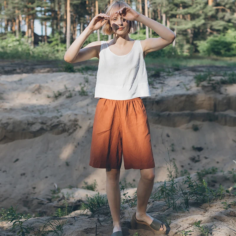 Льняные Женские шорты Летние повседневные велосипедные для бега женские с