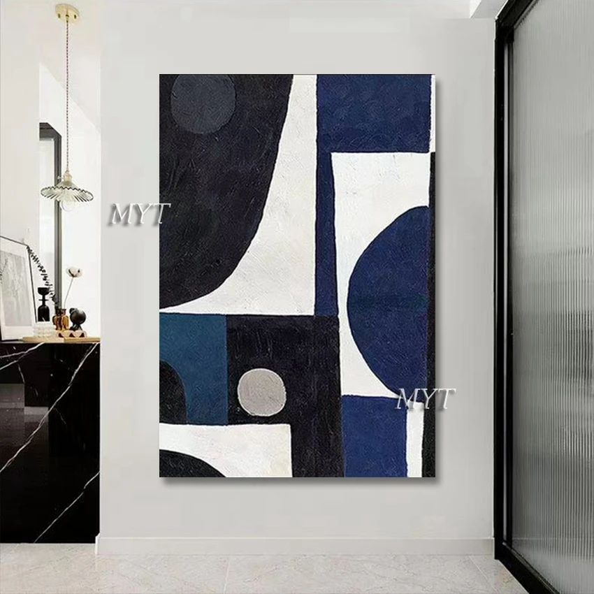 

Unframed New Arrival Black And White Modern Geometric Abstract Oil Painting Large Size Living Room Pictures Home Decor Artwork