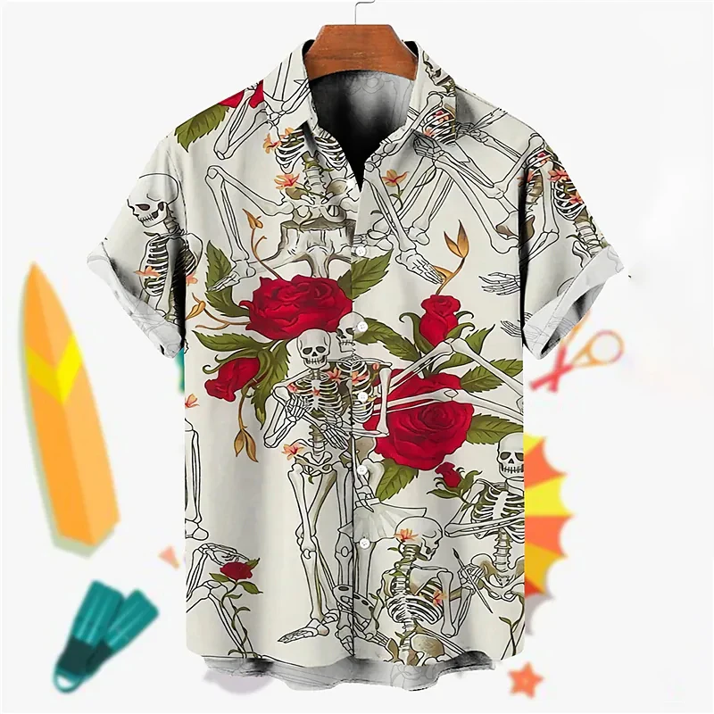 

Skull Shirt Summer Short Sleeve Hawaiian Button Shirt For Men Vintage Streetwear Fashion Male Clothing Blouse Women's Clothing