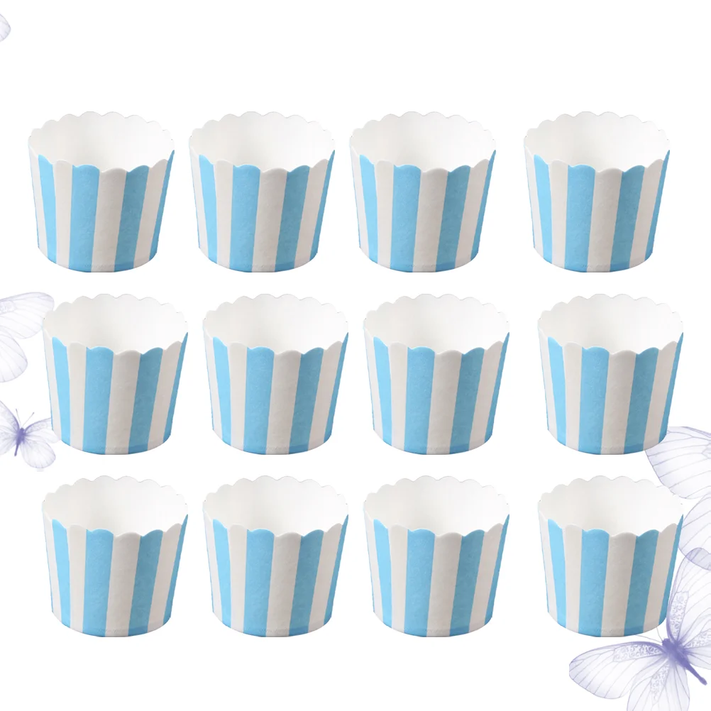 

50PCS Paper Cups Blue and White Stripes Dessert Paper Cup Liner Cupcake Packaging Liner for Home Shop