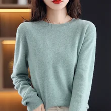 Spring And Autumn Knitwear Women's Round Neck Solid Color Long-Sleeved Thin Pullover All-Match Bottoming Shirt Cotton Sweater