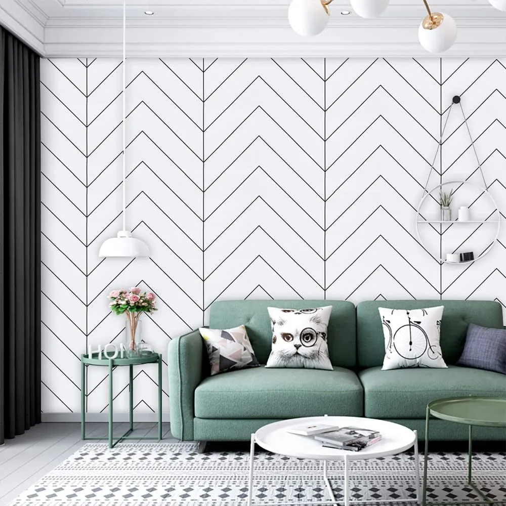Waterproof Thickened Nordic Self-adhesive Wallpaper Living Room  Bedroom Kitchen Diamond ShapedLines  Simple Fishbone Pattern