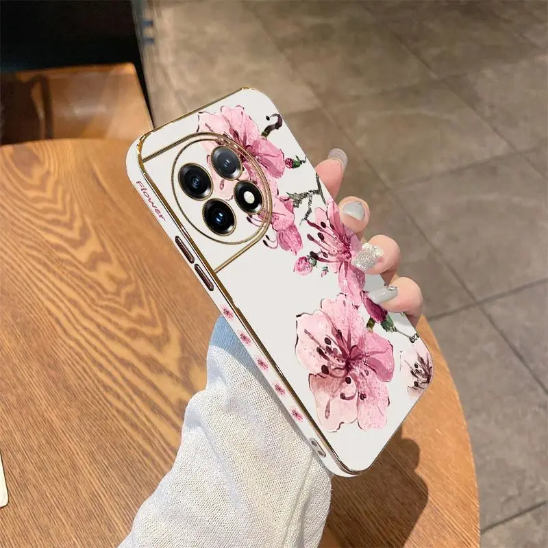 Ink Peach Blossoms Luxury Plating Phone Case For Oneplus 11 11R 10 Pro 10R 10T 9R 9RT 9 8T 8 8 Pro Cover
