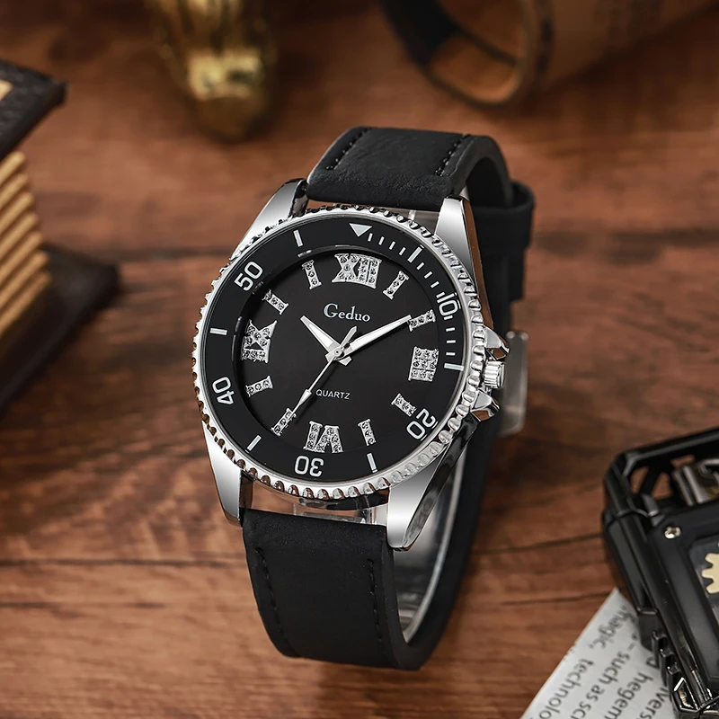 Мужские кварцевые часы 2023 лидер продаж кожаный ремешок модные наручные мужские
