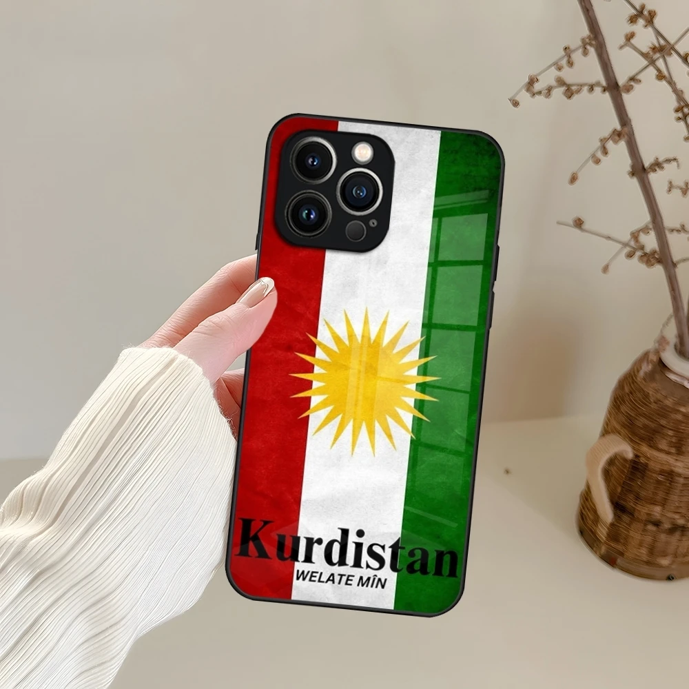 K-Kurdistan Flag Phone Case For iPhone 15 13 14 16 12 11 Pro XS Max Plus Mini X XR SE2020 Tempered Glass Coque