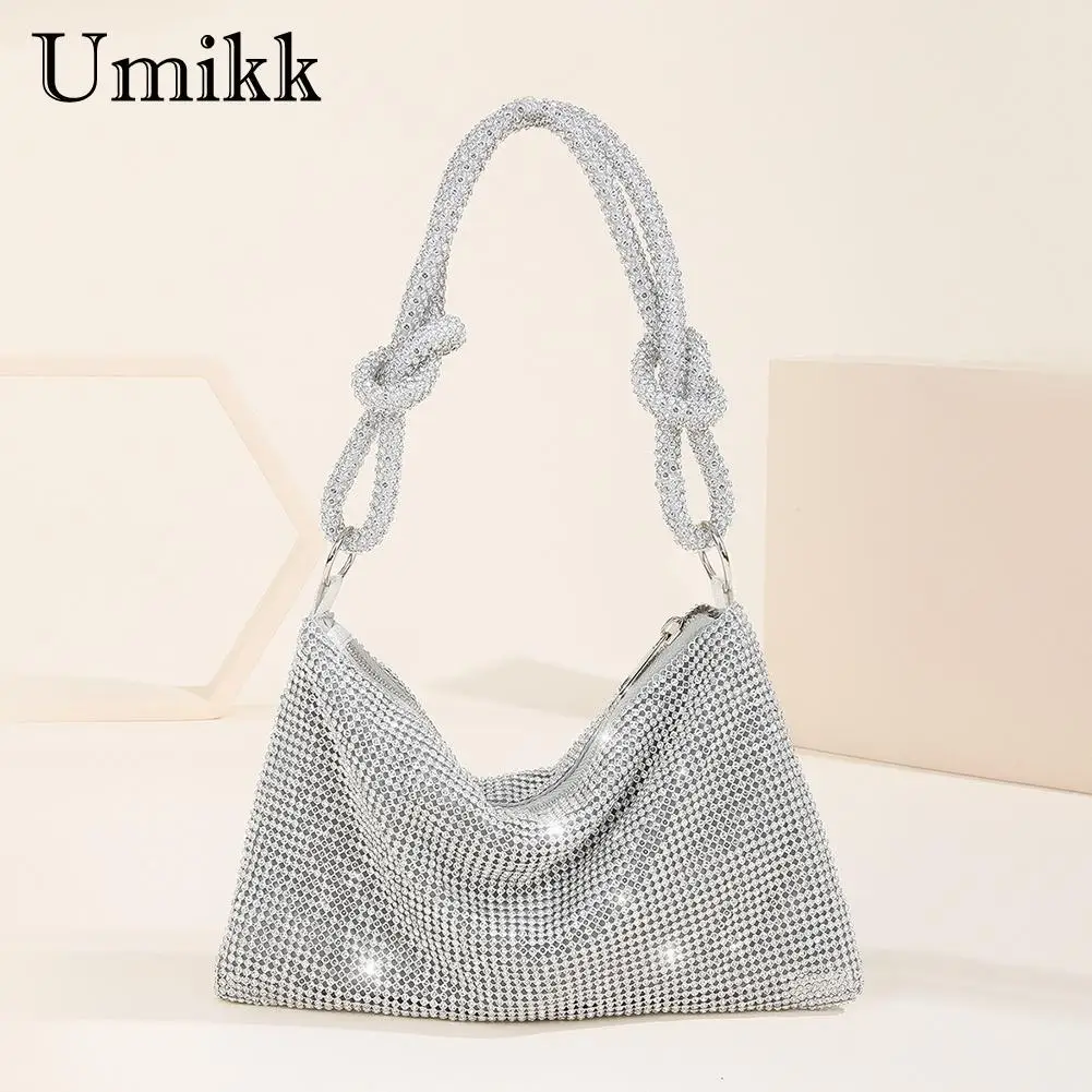 

Handle Rhinestones Evening Clutch Bag Silver Shiny Dinner Party Wedding Purses Handbag Luxury Designer Underarm Shoulder Bag Hot