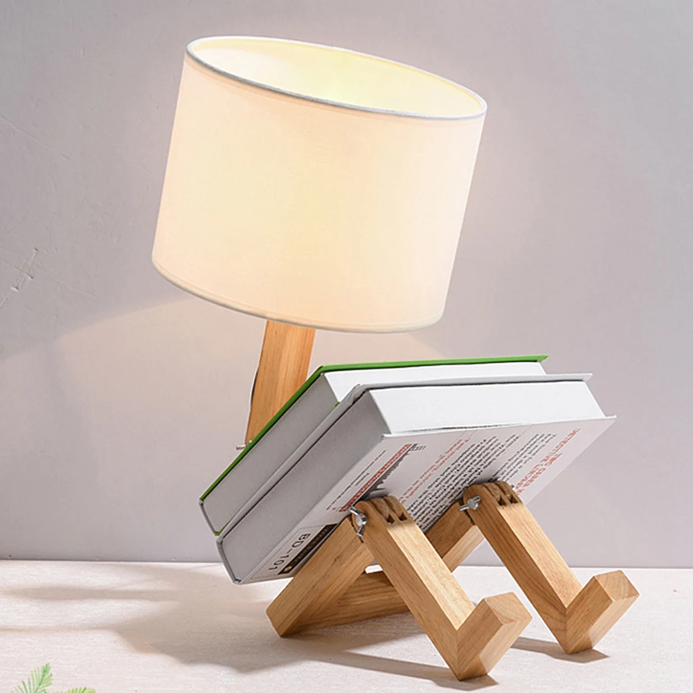 

Скандинавская деревянная настольная лампа в форме робота, лампа для гостиной, спальни, прикроватная лампа, деревянный Настольный светильни...